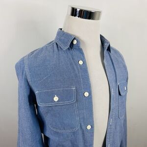 H&M Divided XS Blue Chambray Shirt 100% Cotton Casual Regular Fit Button Front